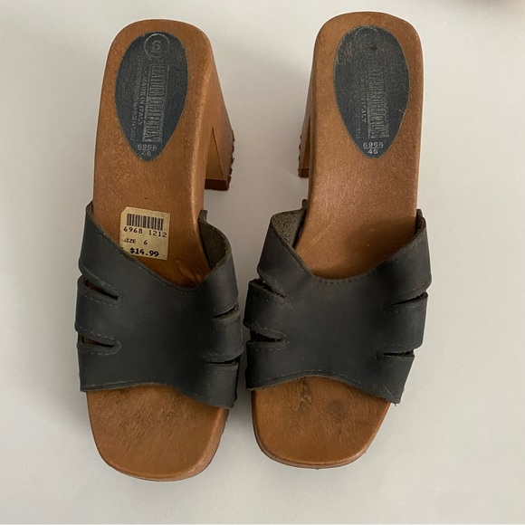 Vintage Leather Collection chunky mule grommet slide sandal heel 37 6 - Picture 4 of 15